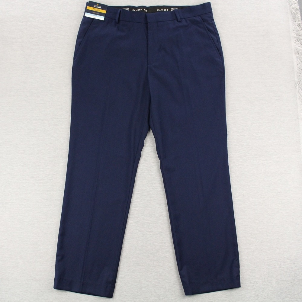 Stafford Easy Care Stretch Pants Mens 36x30 Navy Classic Fit Straight Leg NEW